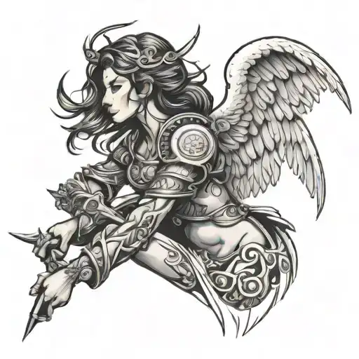 Side View Of Female Angel Warrior