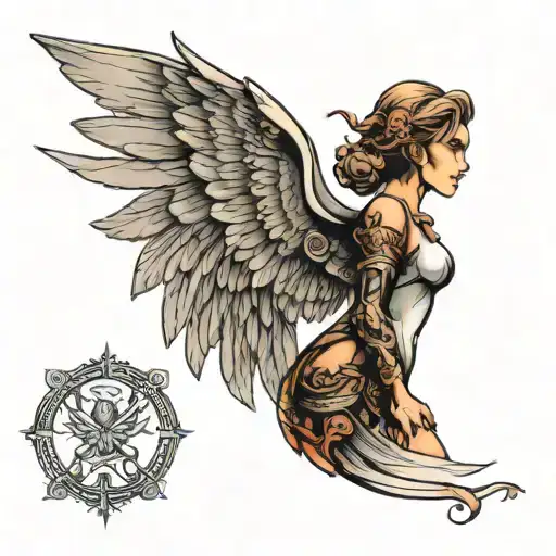 Side View Of Female Angel Warrior
