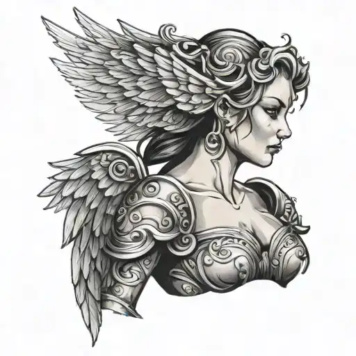 Side View Of Female Angel Warrior