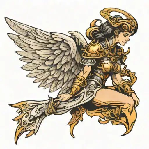 Side View Of Female Angel Warrior