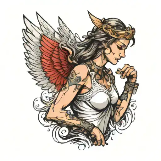 Side View Of Female Angel Warrior