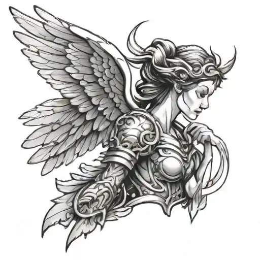 Side View Of Female Angel Warrior