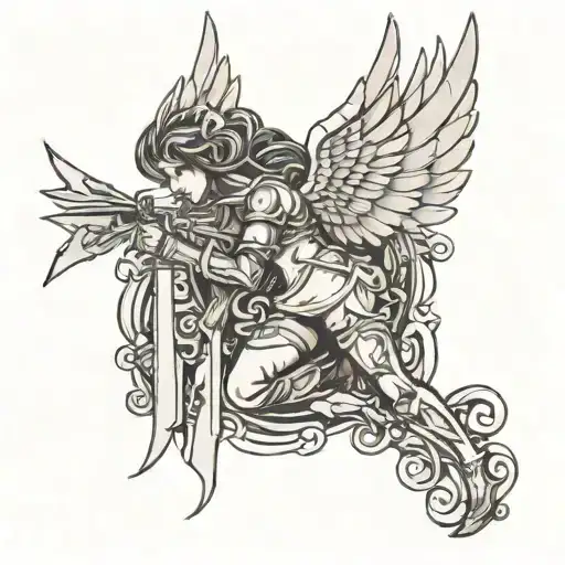 Side View Of Female Angel Warrior