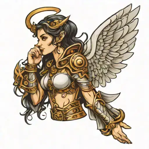 Side View Of Female Angel Warrior