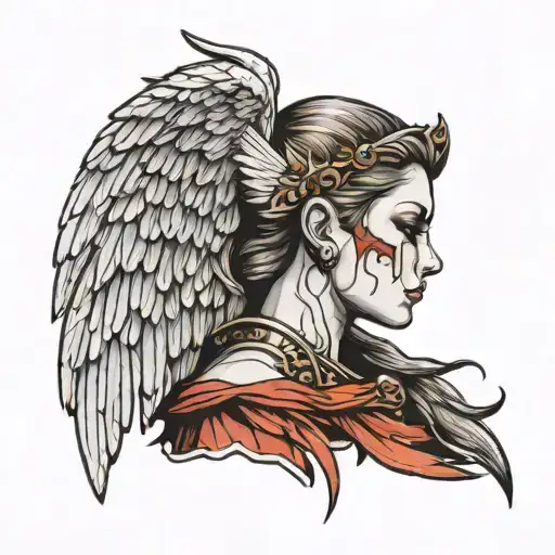 Side View Of Female Angel Warrior