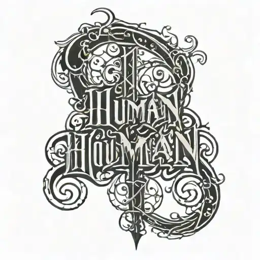 Lettering Human Dark Black Metal On Breast
