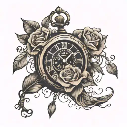 Old Clock With Roses Around It