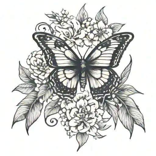 Butterfly Flowers And Plant Branches