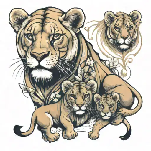 Lioness And Four Children