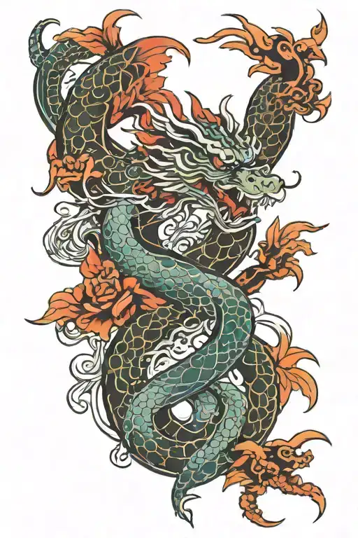 Chinese Symbols With Dragon Intertwined