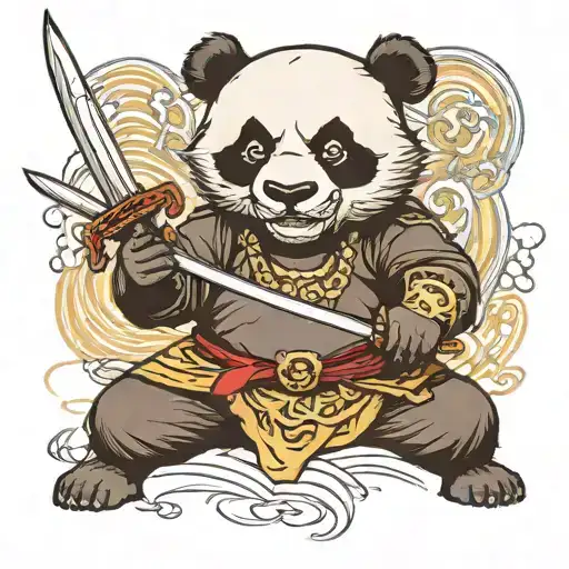 Panda Aggresive With Mask Holding Katana