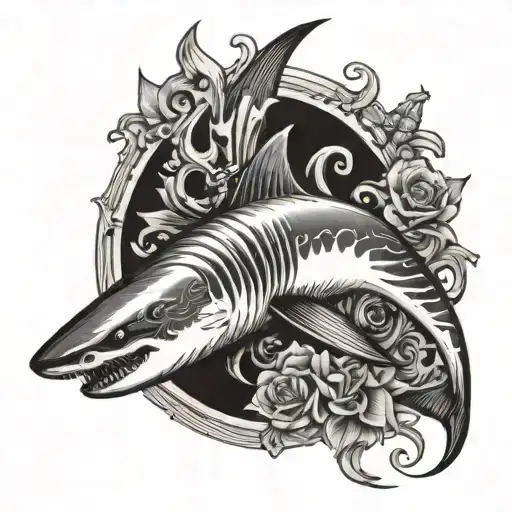 A Black And White Drawing Of A Shark Dominating Over A Submissive Queen Of Spades