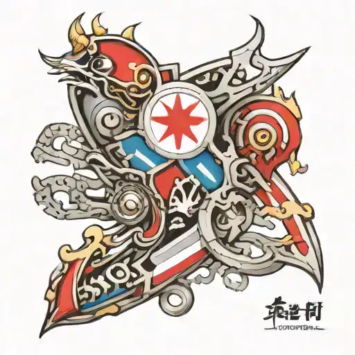 Biomechanical Tatto For Arm That Includes The South Korean And Italian Flag