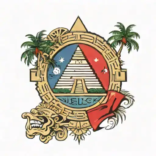 Belize Flag Incorporated With Mayan Pyramid Emerging