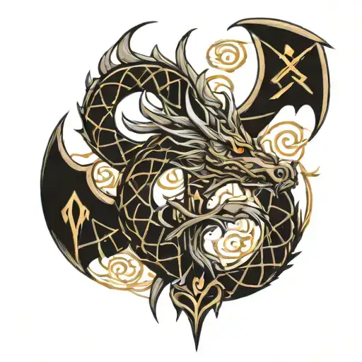 Nordic Runes Combined To Make Dragon Shape