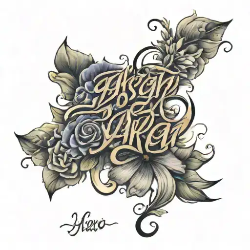 Script Tattoo For Couple Names Are Hassan & Yara Surrounded By Flowers