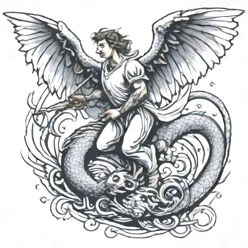 Angel Fighting A Dragon