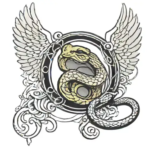 Figure Eight Ouroboros Snake Going Though An Angel's Halo