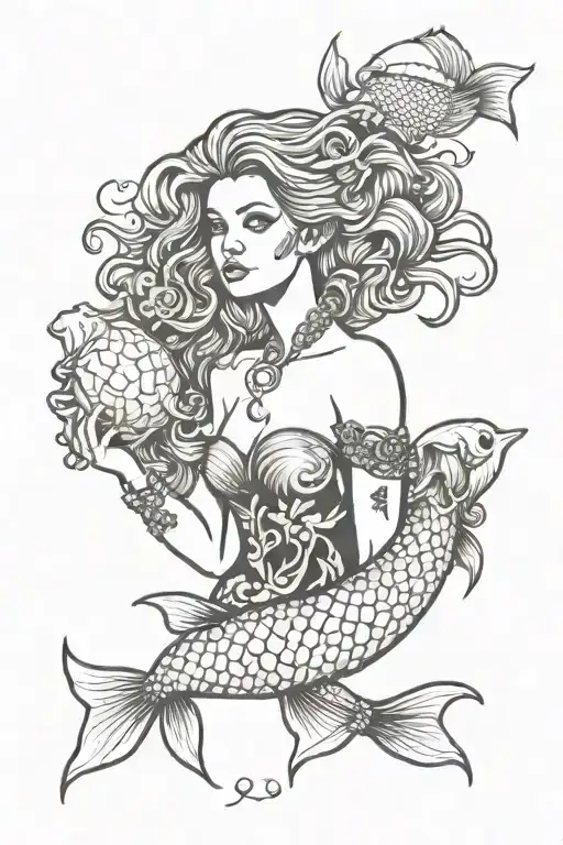 Mermaid Holding Brain Coral Reef