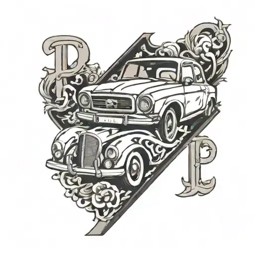 Car And Letter P Intertwined