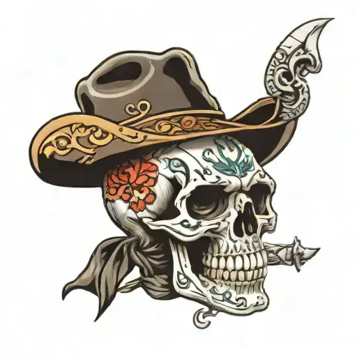 Skull And Cowboy Hat Sitting