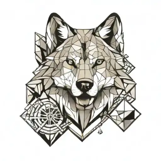 Geometric Wolf Tattoos With Parents Initials