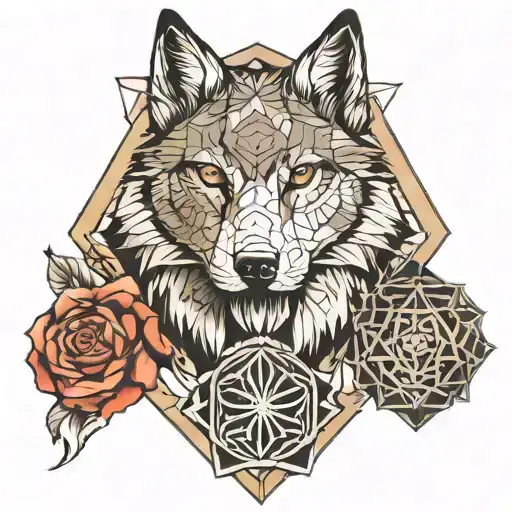 Geometric Wolf Tattoos With Parents Initials And Samurai