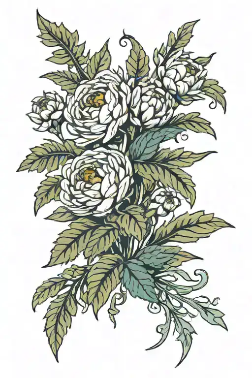 Dagger Chrysanthemum Peony Nightshade Plant Intertwined