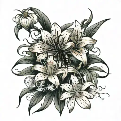 Centipide And Two Spider Lilies Blooming Along