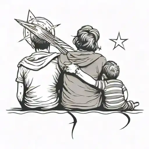 Mom With Her 2 Boys From Behind Looking At A Shooting Star