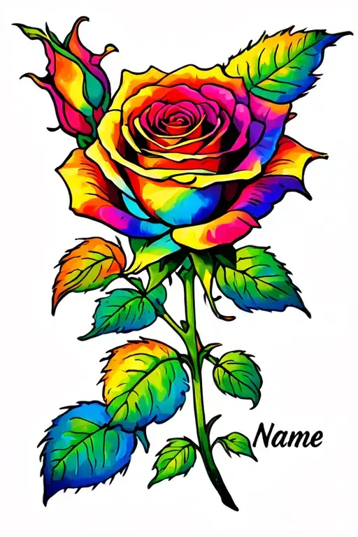 Rainbow Rose With Name Stem