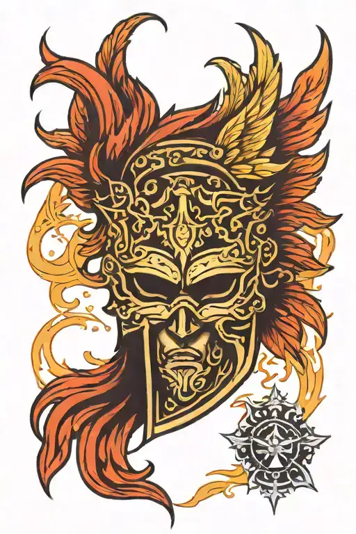 Spartan Mask With A Phoenix Around It Luminous Points