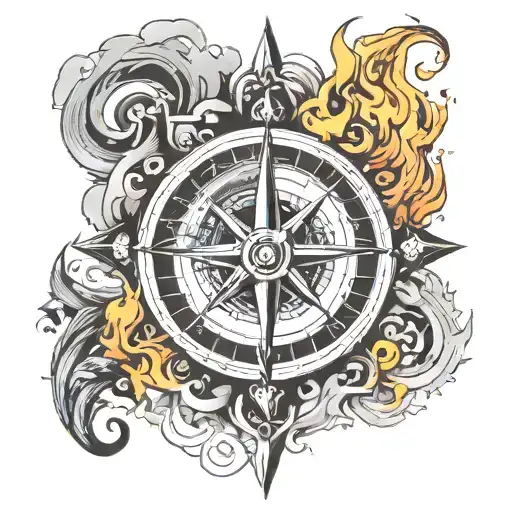 Nordic Compass With Fire And Smoke Rising