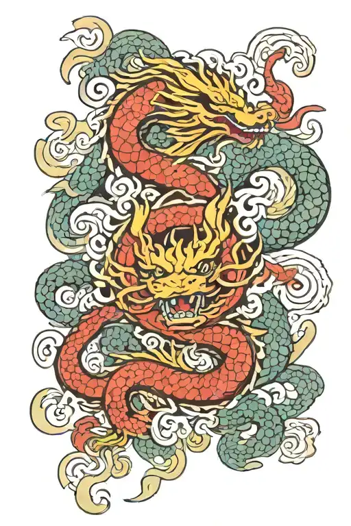 Japanese Dragon And Pisces Zodaic Sign Intertwined