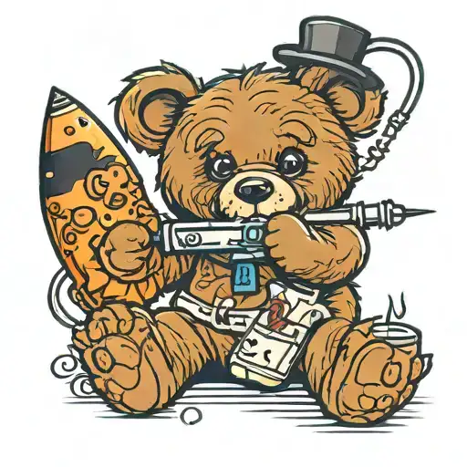 Line Tattoo Teddy Bear Holding A Syringe