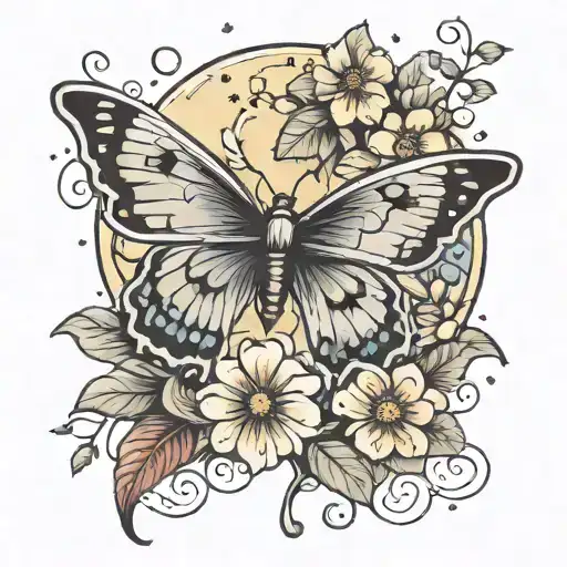 Moon Butterfly And Flowers Outdoors