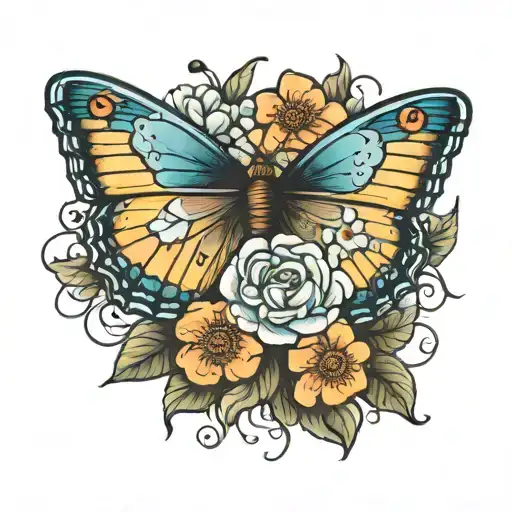 Blue Moon Butterfly And Flowers Outdoors