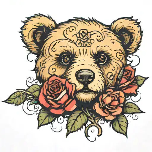 Teddy Bear And Rose Surrounded