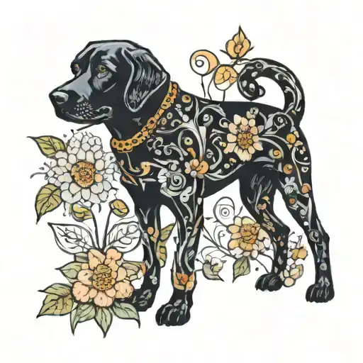 Black Lab With Intricate Flowers