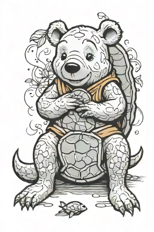 Pooh Bear Sitting By A Turtle