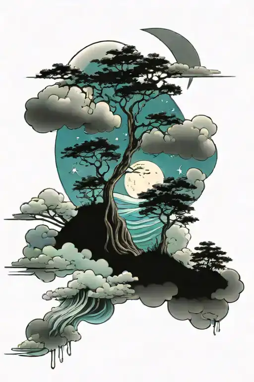 Water Trees Clouds Moon Merging Together