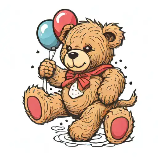Teddy Bear Holding Balloons Floating