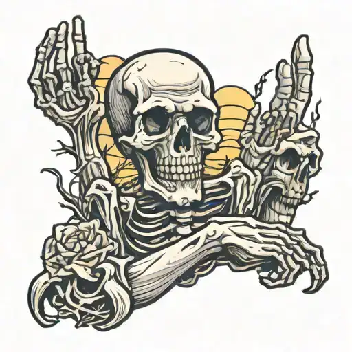 Zombie Graveyard With Skeleton Hand Tattoo Design