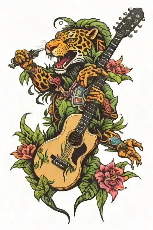 Jungle Themed Sleeve With A Goober In It With A Guitar