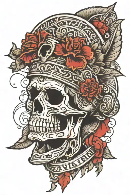 Calavera With 805 In Olde English Script And The Greek Warrior Achilles