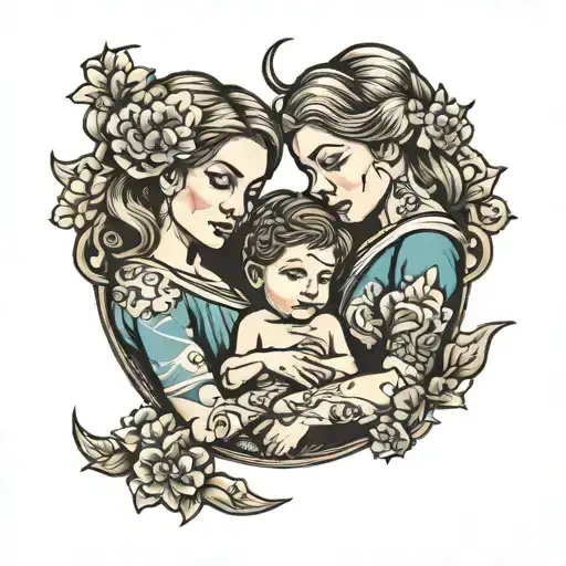 Mother With Two Sons Holding Hands