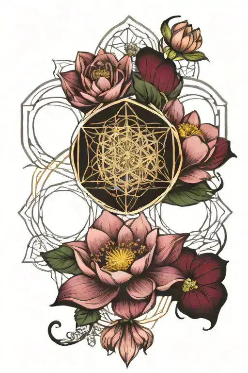 Metatrons Cube Linked To The Flower Of Life With Lotus Flowers