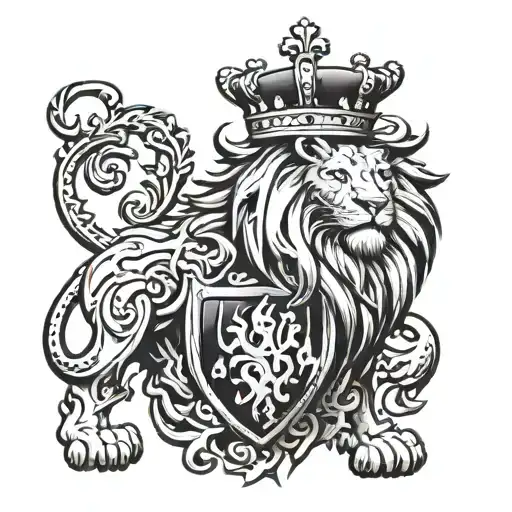 Family Crest Shield Lion Wearing A Crown