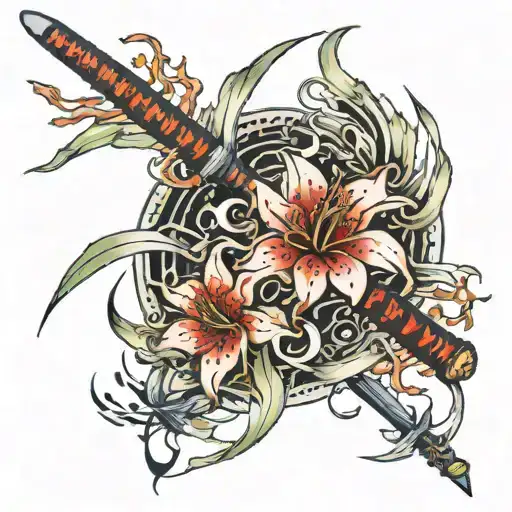 Katana With Spider Lilies On Fire