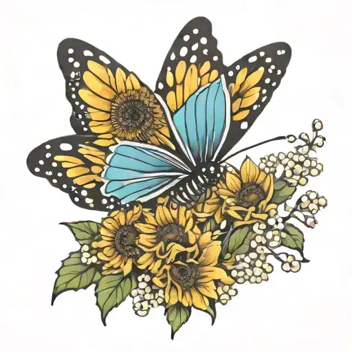 Sunflower Baby Breath Butterfly Emerging